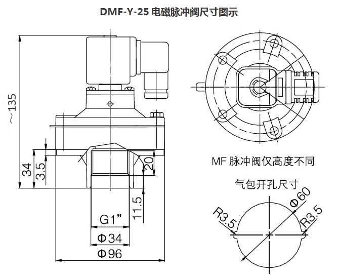 DMF-Y-25 valve dimension